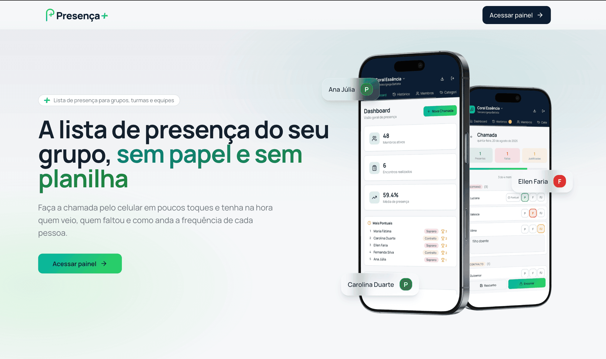 Prévia do projeto Presença+ - Controle de Presença